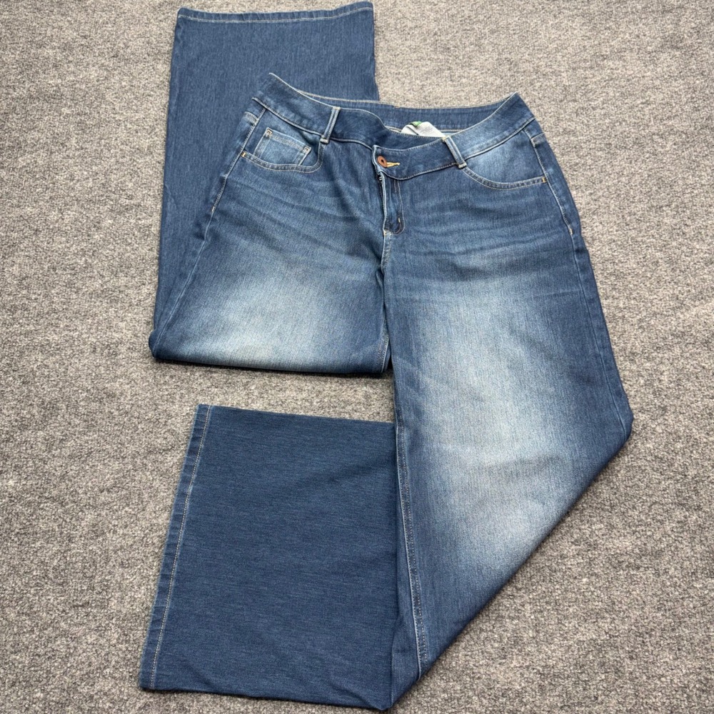 Halara Womens Medium Wash Asymmetrical Crossover Waist Wide Leg Jeans Size M